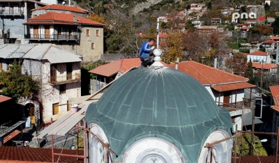 Εργασίες στεγανοποίησης στον τρούλο του Αγίου Γεωργίου Στεμνίτσας (drone video)